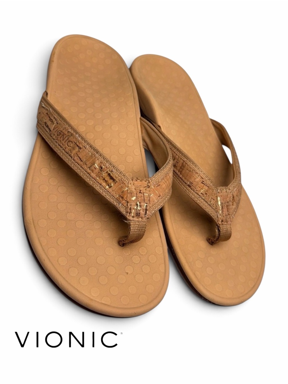 Vionic Tide II Cork Thong Sandals Gold Womens Size 9
